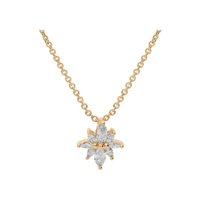 Collier plaqué or pendentif forme fleur oxydes blancs 42+3cm