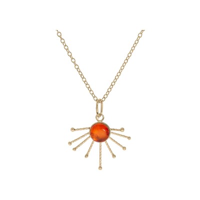Collier plaqué or pendentif soleil pierre ambre véritable 42+3cm