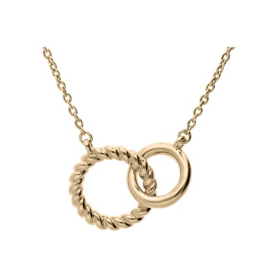 Collier plaqué or double anneaux entremêlés lisse et torsade 40+4cm