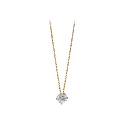 Collier plaqué or pendentif rond pierre synthétique blanche 45cm