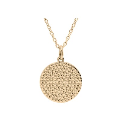Collier plaqué or pendentif forme rond motif pointille 40+4cm