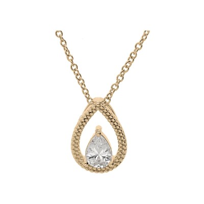 Collier plaqué or goutte ajourée oxyde blanc serti 40+4cm