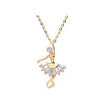 Collier plaqué or pendentif danseuse oxydes blancs sertis 43cm réglable 41 et 39cm