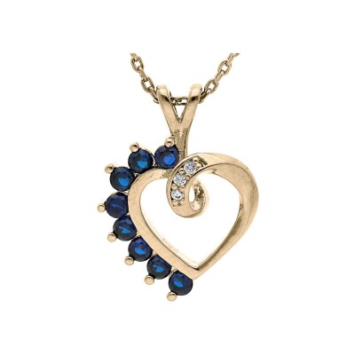 Collier plaqué or pendentif coeur oxydes blancs et oxydes bleus 40+5cm
