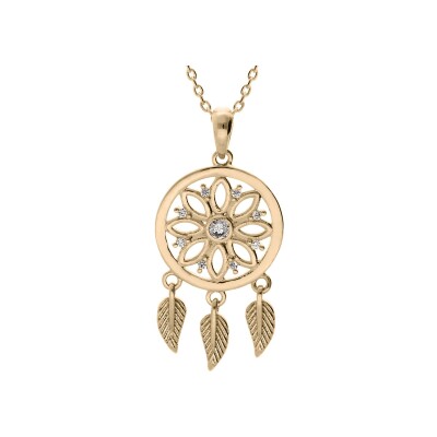 Collier plaqué or attrape rêve 15mm 1 oxyde blanc serti 40+5cm