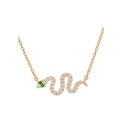 Collier plaqué or serpent oxydes blancs et verts sertis 40+5cm