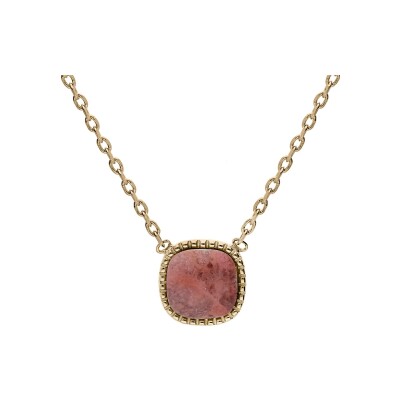 Collier plaqué or carré rhodonite véritable 38+4cm