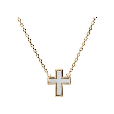 Collier plaqué or croix nacre blanche 38+4cm