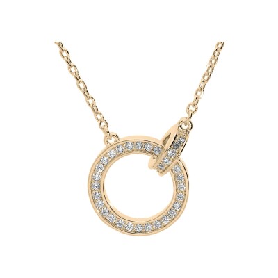 Collier plaqué or 2 anneaux entrelacés oxydes blancs sertis 40+4,5cm