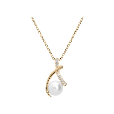 Collier plaqué or pendentif perle de culture d'eau douce blanche et oxydes blancs sertis 42+3cm