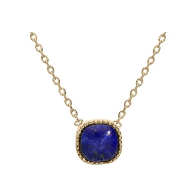 Collier plaqué or carré lapis lazuli véritable 42+3cm