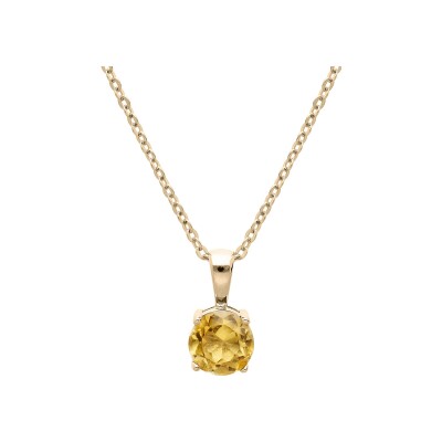 Collier plaqué or pendentif pierre véritable citrine 6,5mm 42+3cm