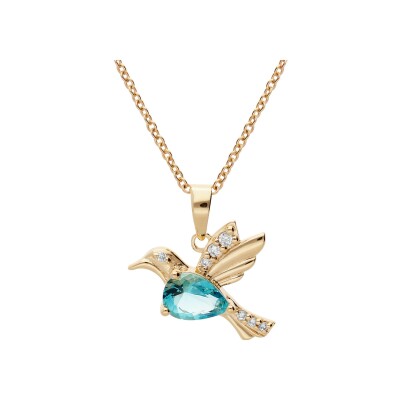 Collier plaqué or pendentif oiseau oxyde bleu 42+3cm