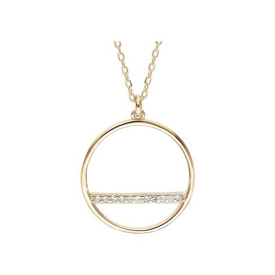Collier plaqué or pendentif cercle avec barette oxydes blancs sertis 40+4cm