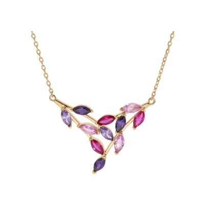 Collier plaqué or forme pointe empierrés violet rose fuschia 40+5cm