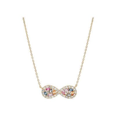 Collier plaqué or infini contour oxydes blancs sertis et interieur pierers synthétique multicouleur 40+5cm
