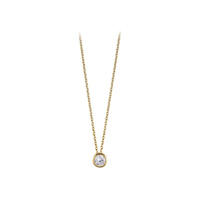 Collier plaqué or pendentif rond serti clos pierre synthétique blanche 45cm