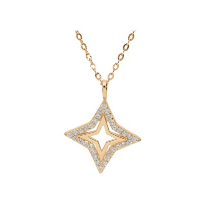 Collier plaqué or pendentif étoile ajourée contour oxydes blancs sertis 40+4cm
