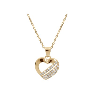 Collier plaqué or pendentif coeur 3 barettes oxydes blancs sertis 40+5cm
