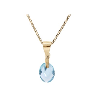 Collier plaqué or pendentif goutte oxyde bleu ciel faceté 40+5cm