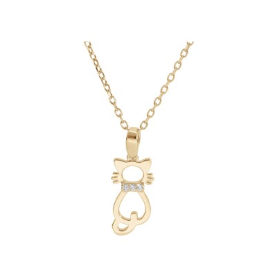 Collier plaqué or pendentif chat ajouré 40+5cm