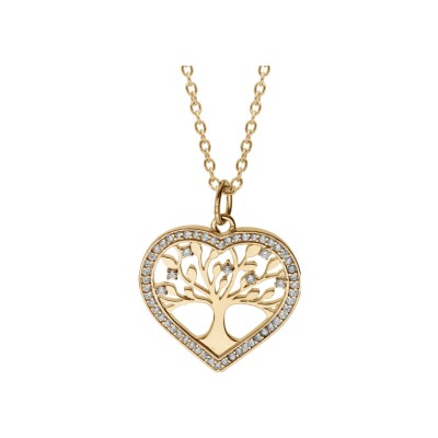 Collier plaqué or pendentif coeur avec arbre de vie contour oxydes blancs sertis 42+3cm