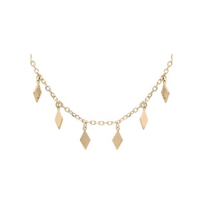 Collier plaqué or multi plaquettes forme losange 40+3cm