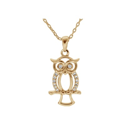 Collier plaqué or hibou chouette oxydes blancs sertis 40+4cm