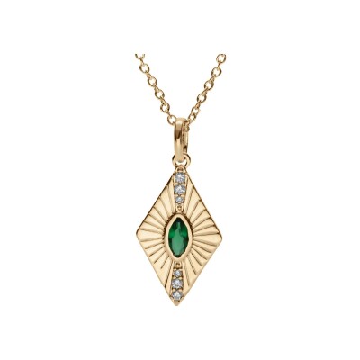 Collier plaqué or forme losange oxyde vert serti clos 42+3cm