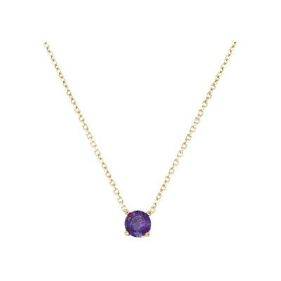 Collier plaqué or solitaire oxyde violet 6mm 40+4cm