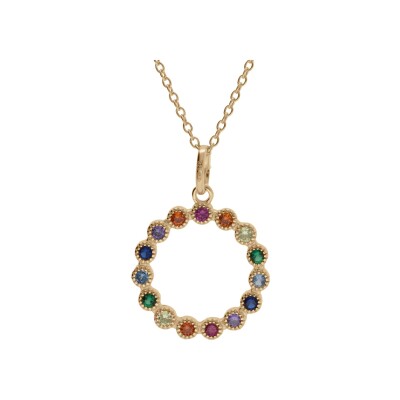 Collier plaqué or cercle oxydes multi couleurs 42+3cm