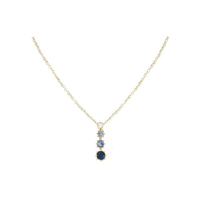 Collier plaqué or pendant dégradé oxydes bleu 42+3cm