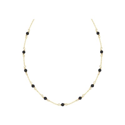 Collier plaqué or pierre onyx véritable 38+4cm
