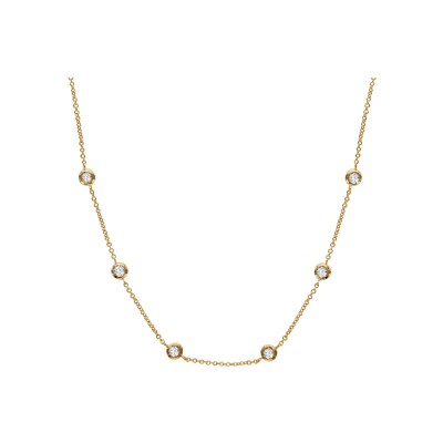 Collier plaqué or 6 pierres serties clos blanches synthétique 38+2+2cm