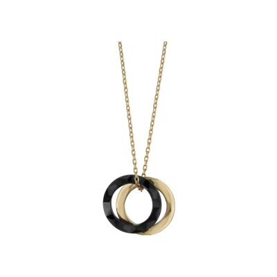 Collier plaqué or double anneau céramique noire et lisse 40+4cm