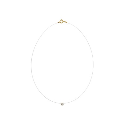 Collier plaqué or fil nylon solitaire oxyde blanc serti clos 3mm 41cm