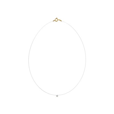 Collier plaqué or fil nylon solitaire oxyde blanc 3mm 42cm