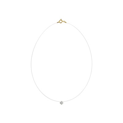 Collier plaqué or fil nylon solitaire oxyde blanc 5mm 42cm