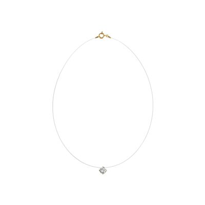 Collier plaqué or fil nylon solitaire oxyde blanc 7mm 42cm