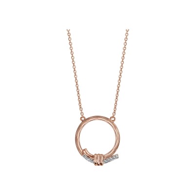 Collier plaqué or rose anneau avec noeud et oxydes blancs sertis 42+3cm