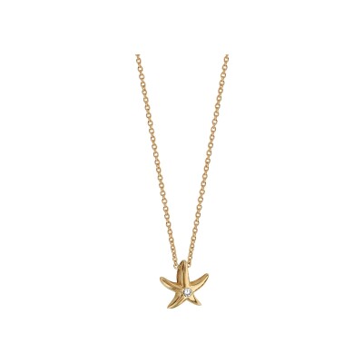 Collier plaqué or pendentif étoile de mer 1 oxyde blanc 40+4cm