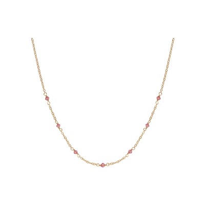 Collier plaqué or pierres synthétique rose 42+3cm
