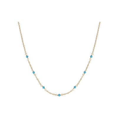 Collier plaqué or pierres synthétique turquoises 42+3cm