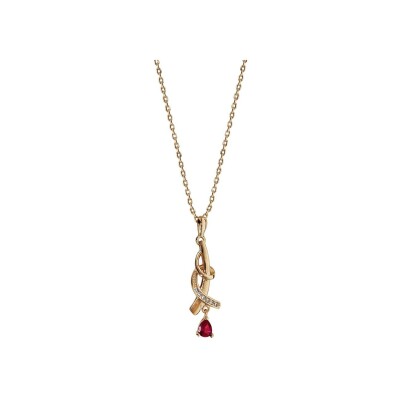 Collier plaqué or pendentif pierre rouge synthétique 42+3cm