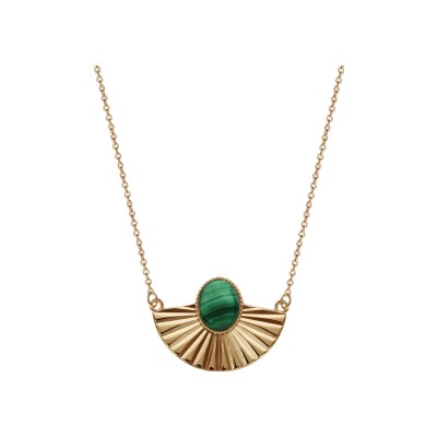 Collier plaqué or drapé avec pierre malachite 42+5cm