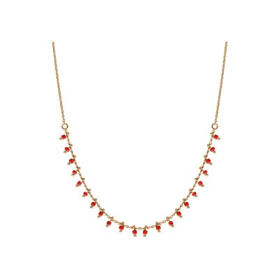 Collier plaqué or pampilles boules corail synthétique 42cm