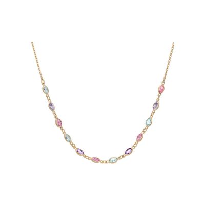 Collier plaqué or tutti frutti dégrade multicolores ciel 38+7cm