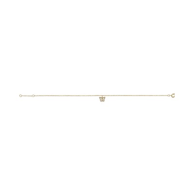 Chaîne cheville plaqué or motif papillon oxydes blancs sertis 23+2cm