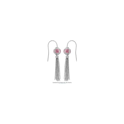 Boucles d'oreilles argent rhodié crochet avec pompon pour coulissant
