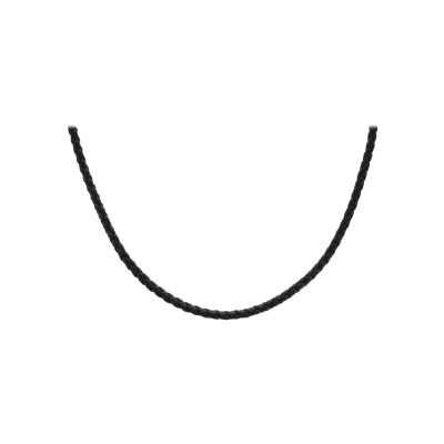 Collier argent rhodié et cuir tresse bovin noir 42+3cm